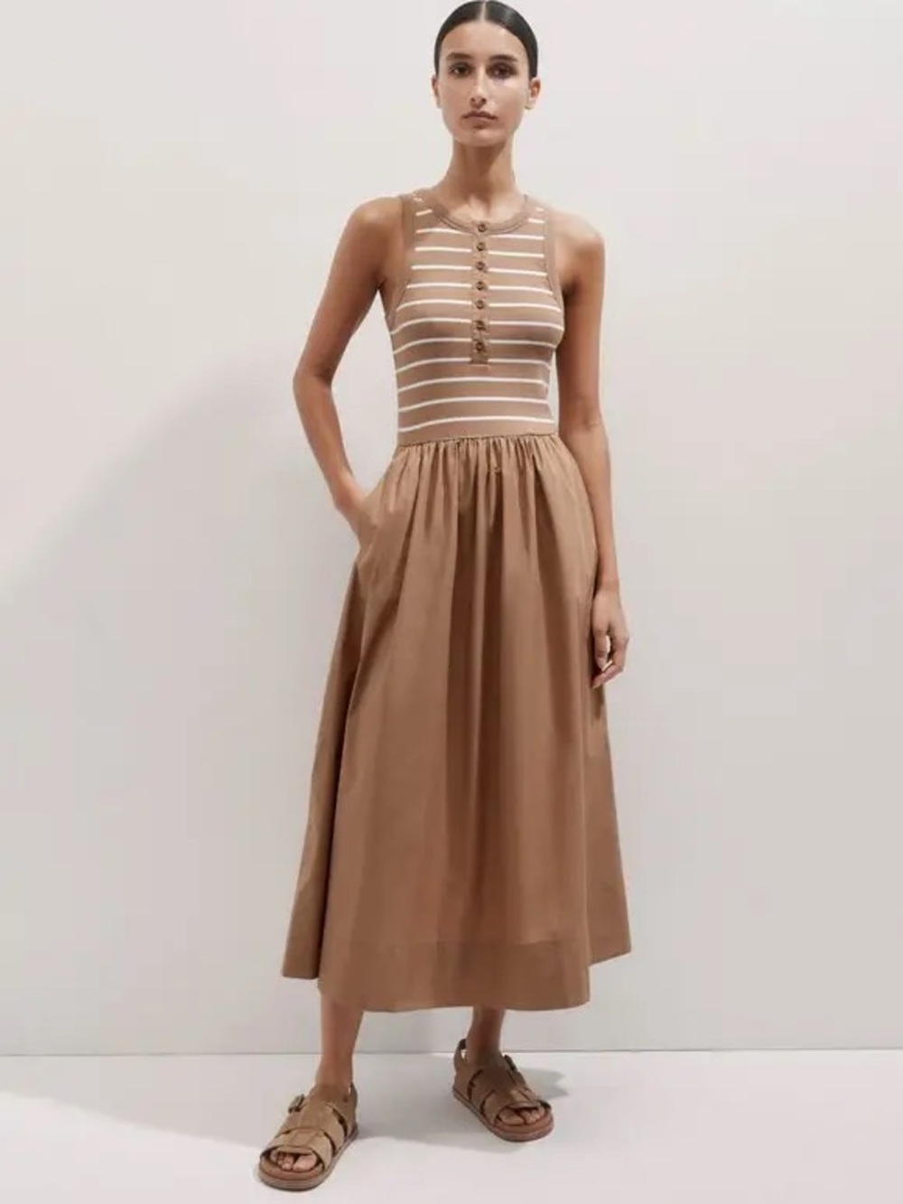 ME+EM brown and white striped mixed-media tank sleeveless dress Womens size 4